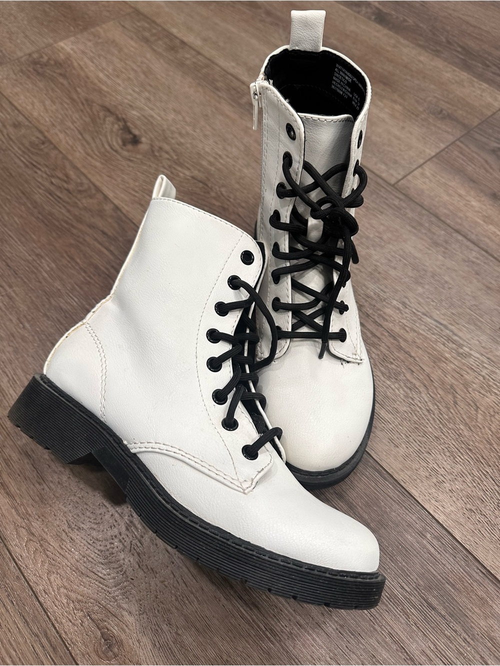 Women’s White Lace-Up Combat Boots with Black Sole